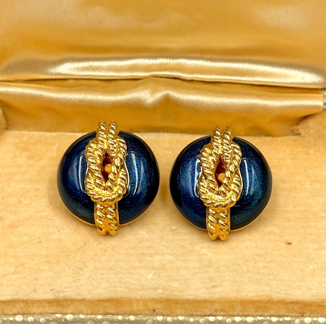 Designer Clip on Earrings, Royal Blue Clip on Earrings Vintage