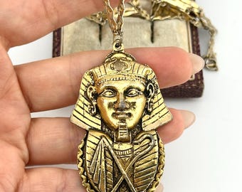 Pendentif Vintage égyptien - Portrait Néfertiti Et 2 Scarabées En Métal Filigrane