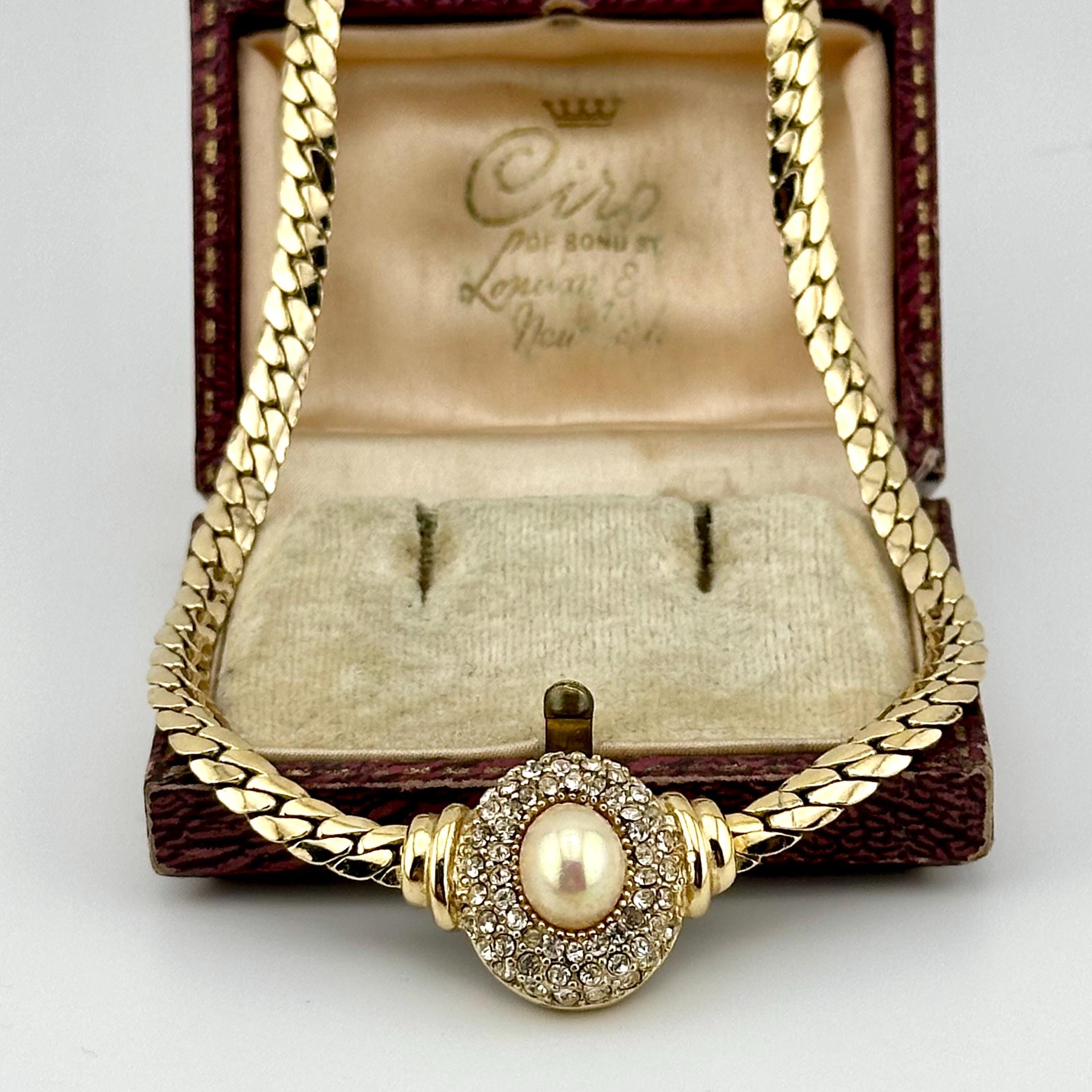 Vintage Christian Dior Gold Choker Necklace, 1980s Pearl & Crystal