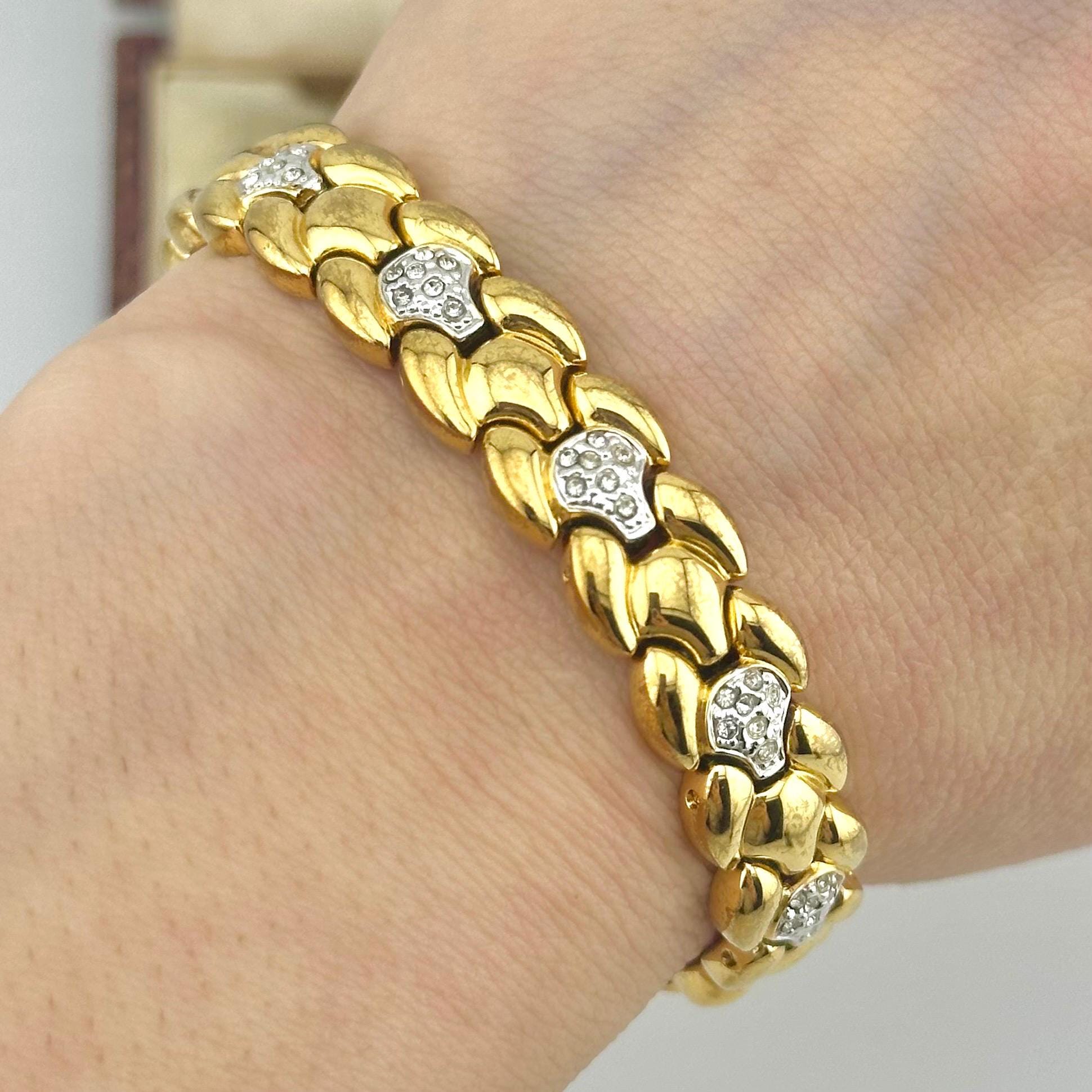 VTG Elegant Prong-set Rhinestone & Delicate Gold-tone Chain