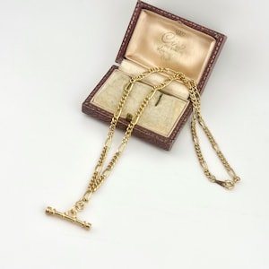Vintage Gold T Bar Albert Chain Necklace, 1980s Designer Figaro Statement Jewelry