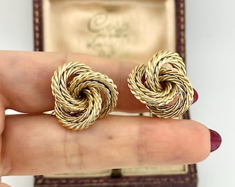 Vintage-Ohrclips aus den 1980er-Jahren mit goldenem Knotenmuster, gedrehte Seil-Ohrclips mit Schraubverschluss, Statement-Schmuck