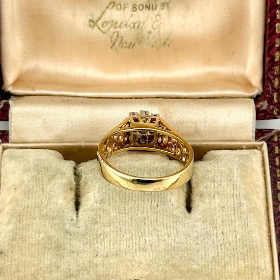 Vintage 9ct Solid Gold Diamond & Ruby Ring, Art D… - image 4