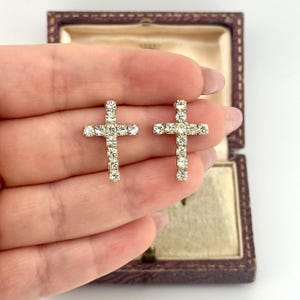 Vintage kristallkorsörhängen, strassörhängen, minimalistiska religiösa glamourösa smycken