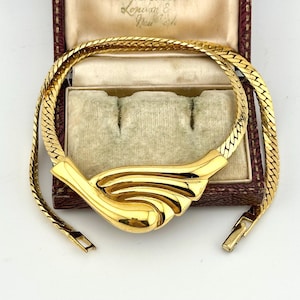 Vintage Napier Gold Statement Collar Necklace, 1980s Sculptural Choker Necklace, Bridal Vintage Jewelry, Collectable Statement Necklace