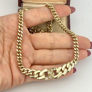Vintage Gold Chain Necklace, 1980s Avon Crystal Interlocking Links, Minimalist Curb Choker Statement Jewelry, Classic Gift for Her