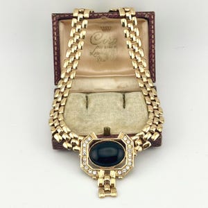 Collar vintage de Cleopatra, cadena de eslabones de pantera dorada de los años 80, joyería de pasarela con estilo azabache negro.
