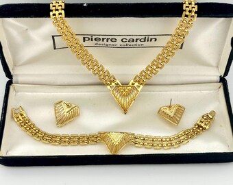Lot Bracelet Et Boucles D'oreilles Pierre Cardin Style Années 70 - Bronze Doré, Excellent état