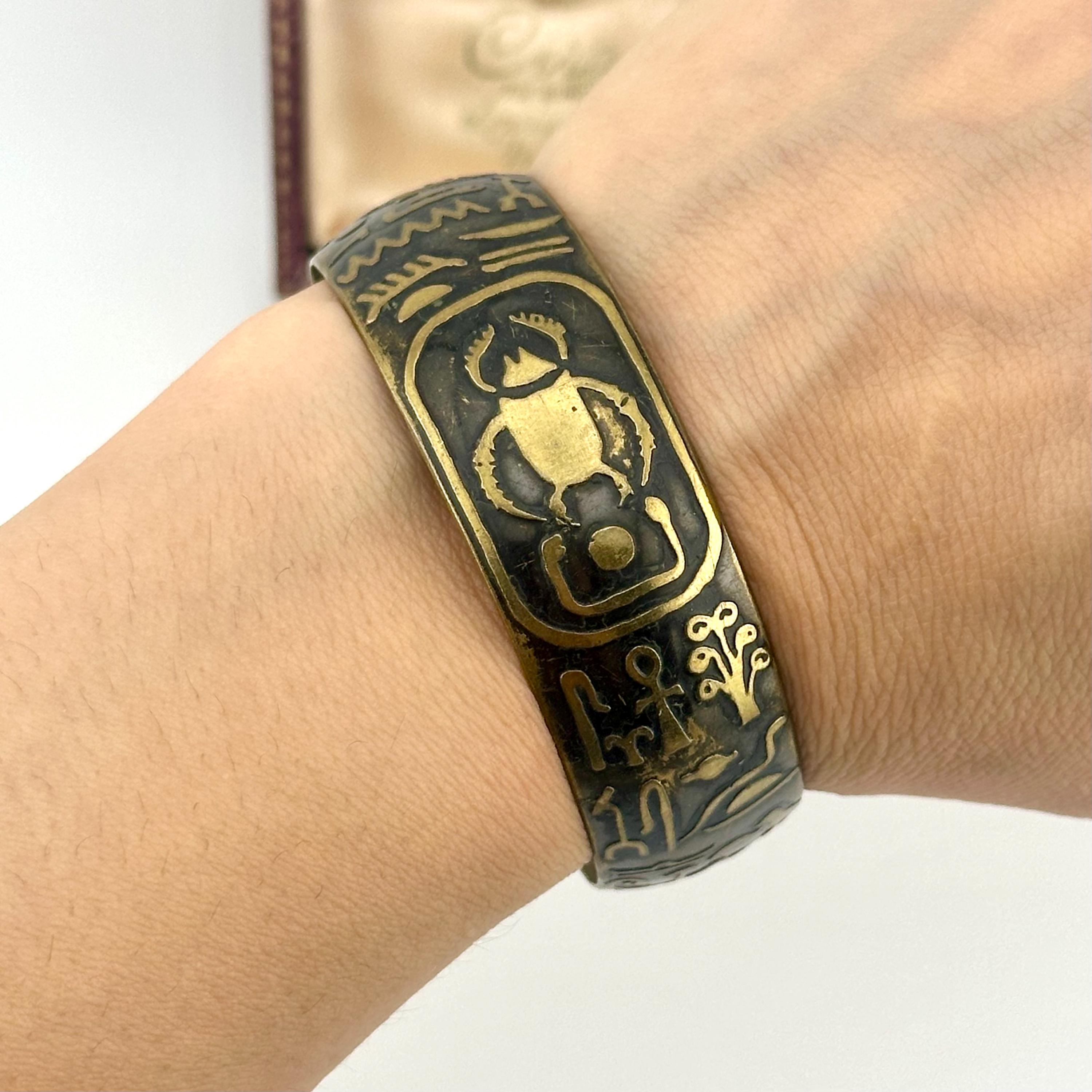 Vintage Egyptian Revival Cuff Bracelet, Scarab Eye of Horus…