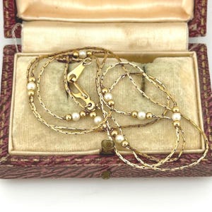 Vintage Seed Pearl Gold Necklace, Delicate Beaded Chain Necklace, Minimalist Layering Chain, Elegant 1950s Jewellery, Patented Clasp