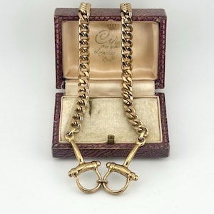 Vintage 1980s Gold Horse Bit Necklace, Equestrian Statement Collar, Bold Retro Glam Jewelry