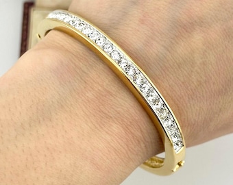 Vintage 1980s Kenneth Jay Lane Gold Crystal Bangle, Designer Statement Bracelet, Collectable Vintage Hinged Bangle, Collectors Jewelry Gift