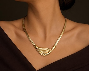 Vintage Napier Gold Skulpturale Halskette, Statement-Choker aus den 1980er Jahren, Modernistische Halskette