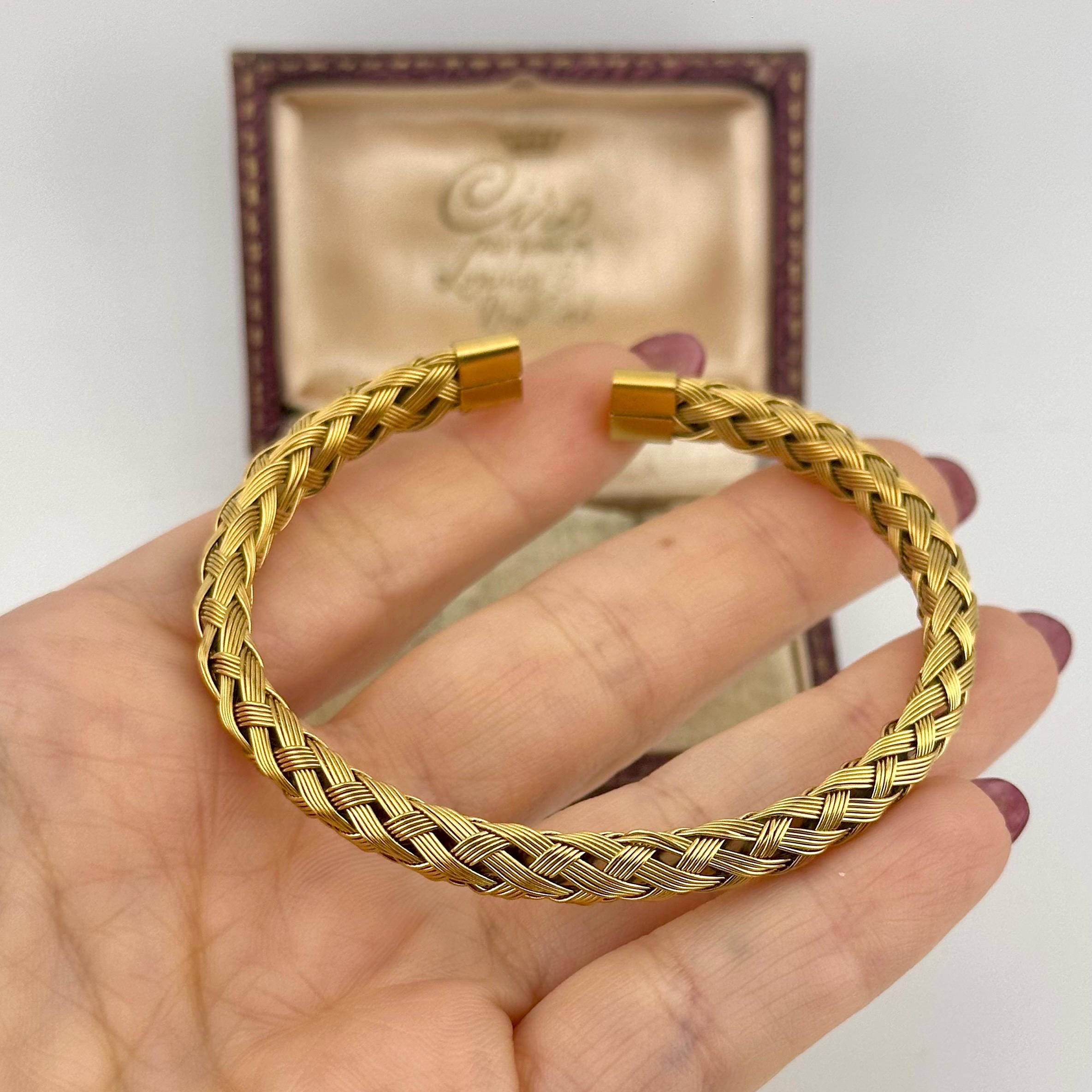 1980年代のゴールドメッキ編み込みカフブレスレット、レトロな