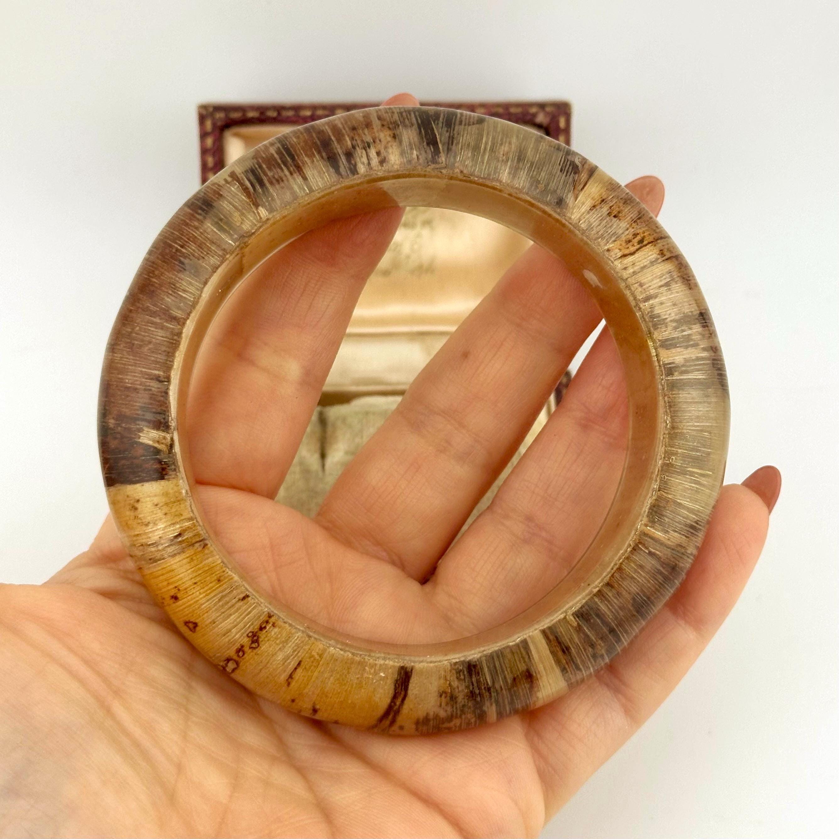 Vintage 1980s Chunky Coconut Wood Bangle, Wide Natural Brown