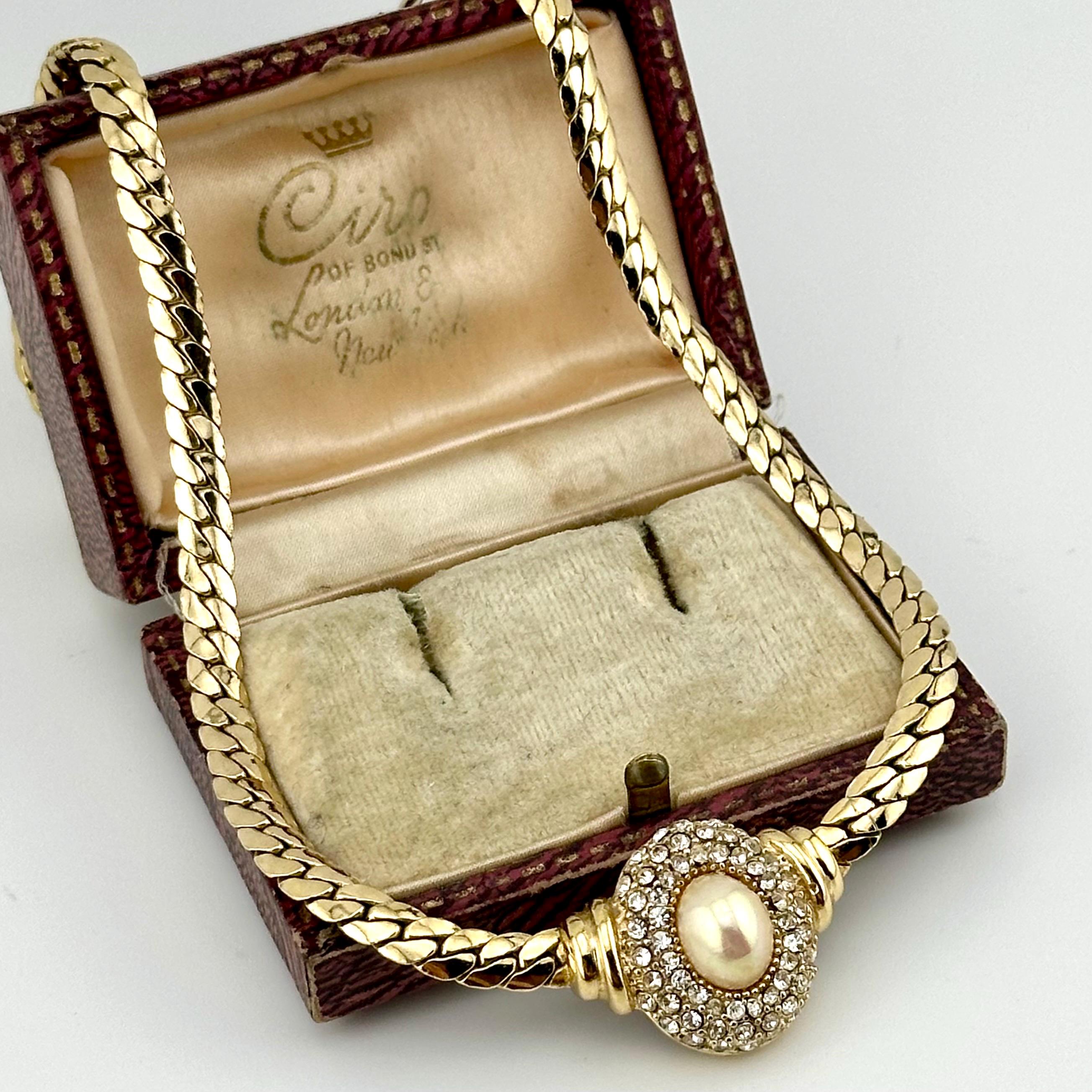 Vintage Christian Dior Gold Choker Necklace, 1980s Pearl & Crystal