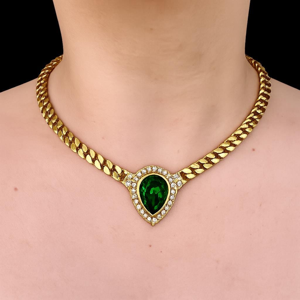 Vintage Emerald Green Teardrop Necklace, 1980s Swarovski Crystal