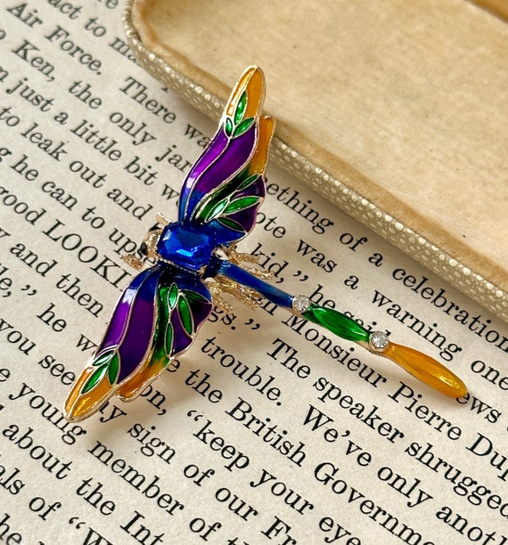 Stunning Vintage Multicoluor Enamel Dragonfly Blu… - image 8