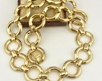 Collier ras de cou à maillons ronds en plaqué or vintage, collier tendance des années 1980