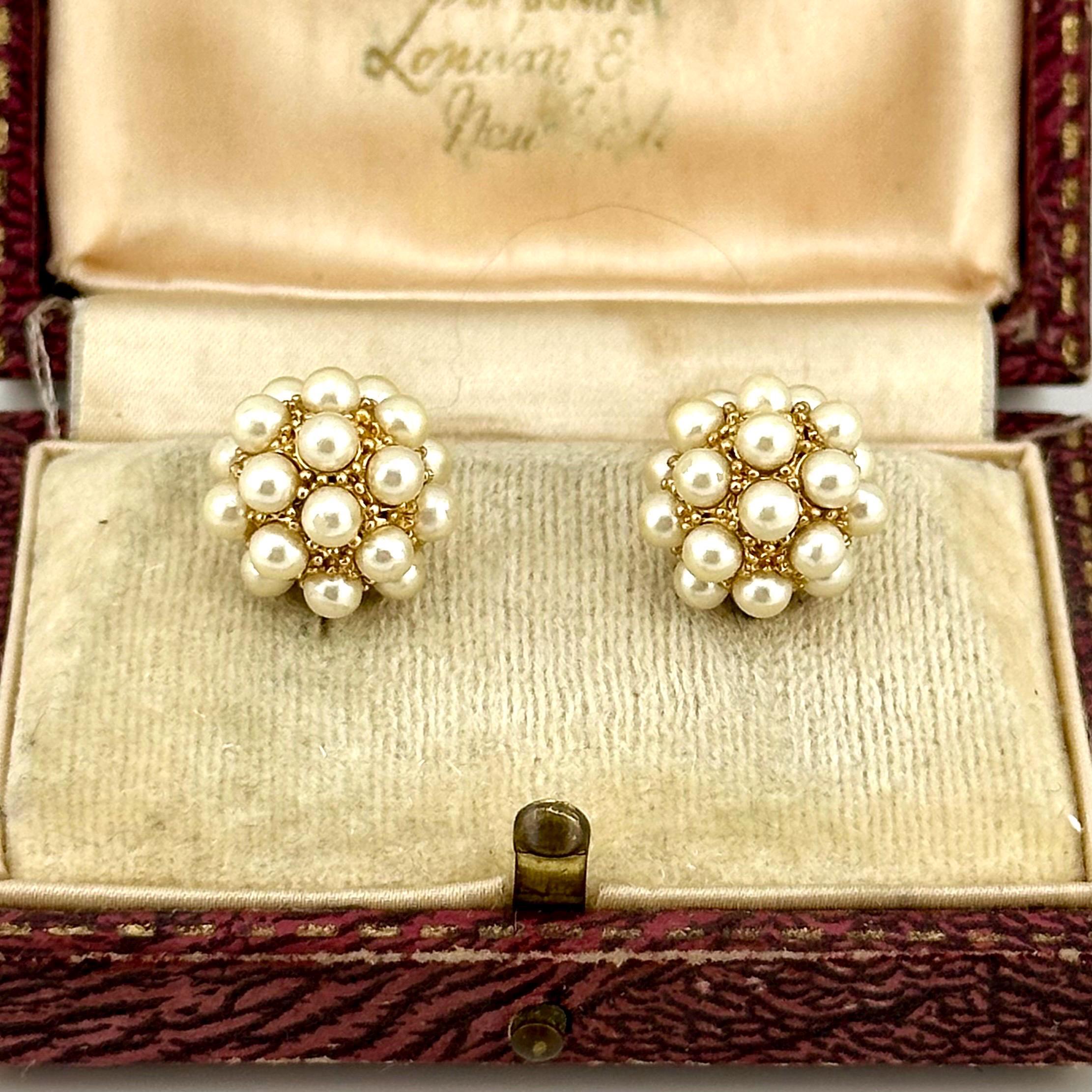 Vintage 1980s Gold Pearl Clip-On Earrings, Cluster Statement Studs, Old Money Minimalist Bridal Jewellery, Elegant Retro Wedding Gift