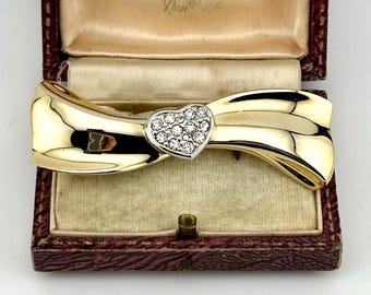 Broche vintage coeur en or, épinglette en cristaux autrichiens des années 1980, cadeau de la Saint-Valentin symbole d'amour