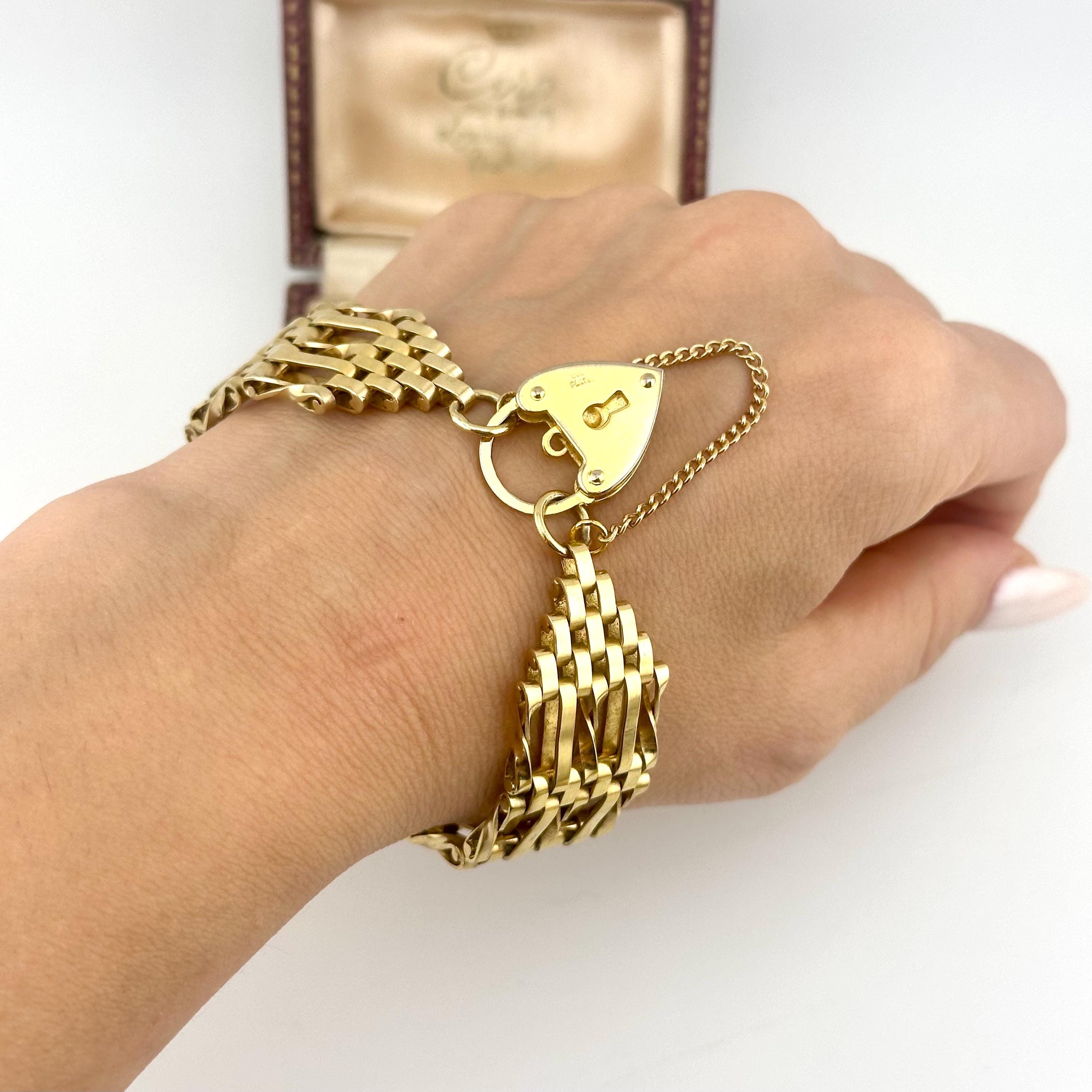 1970年代ヴィンテージ ゴールドゲートリンクブレスレット、ハート型