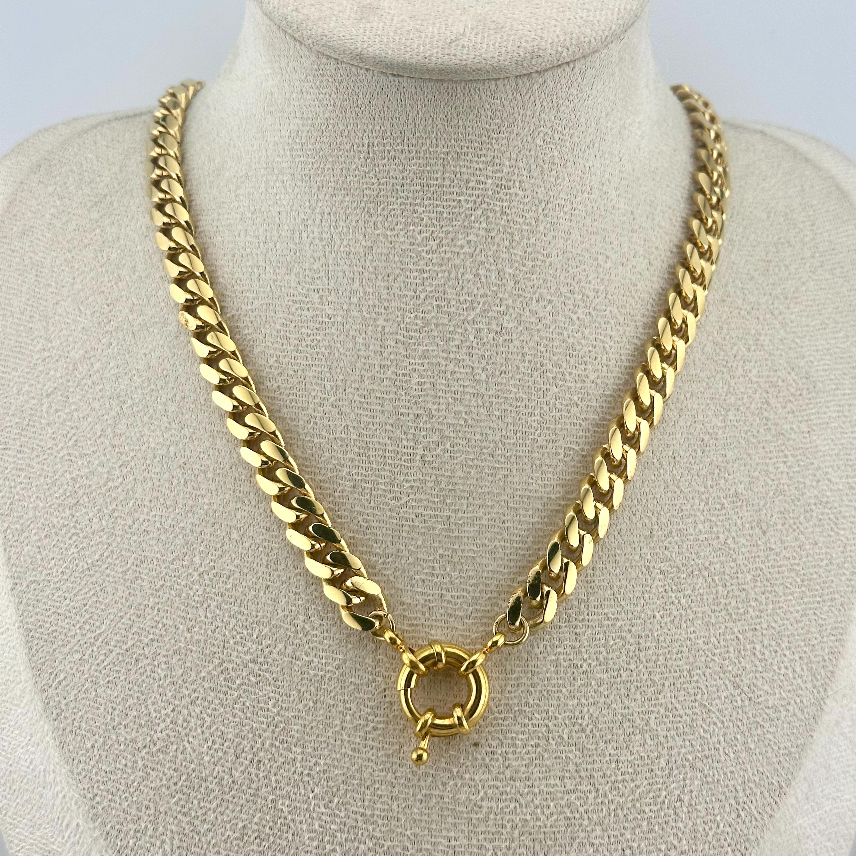 Vintage Gold Curb Chain Necklace, 1980s Senorita Clasp Statement