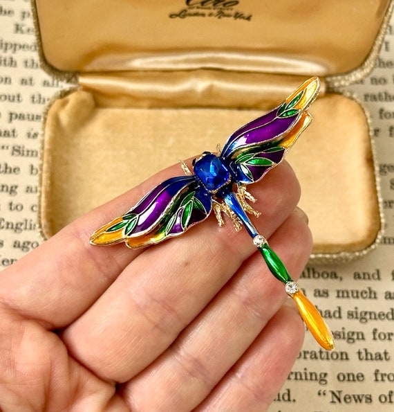 Stunning Vintage Multicoluor Enamel Dragonfly Blu… - image 6