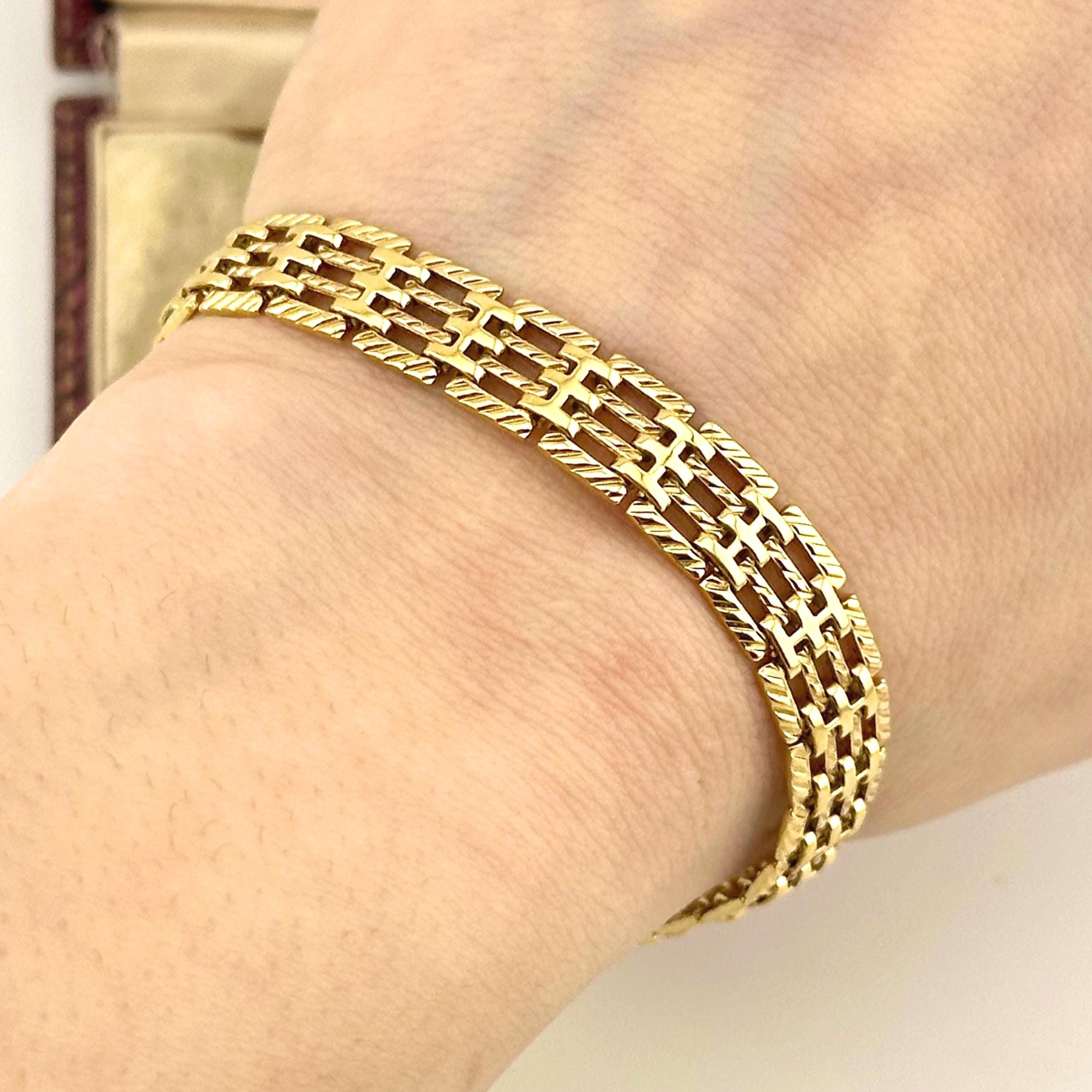Vintage 1980s Gold Gate Link Bracelet, Textured Panel Bracelet