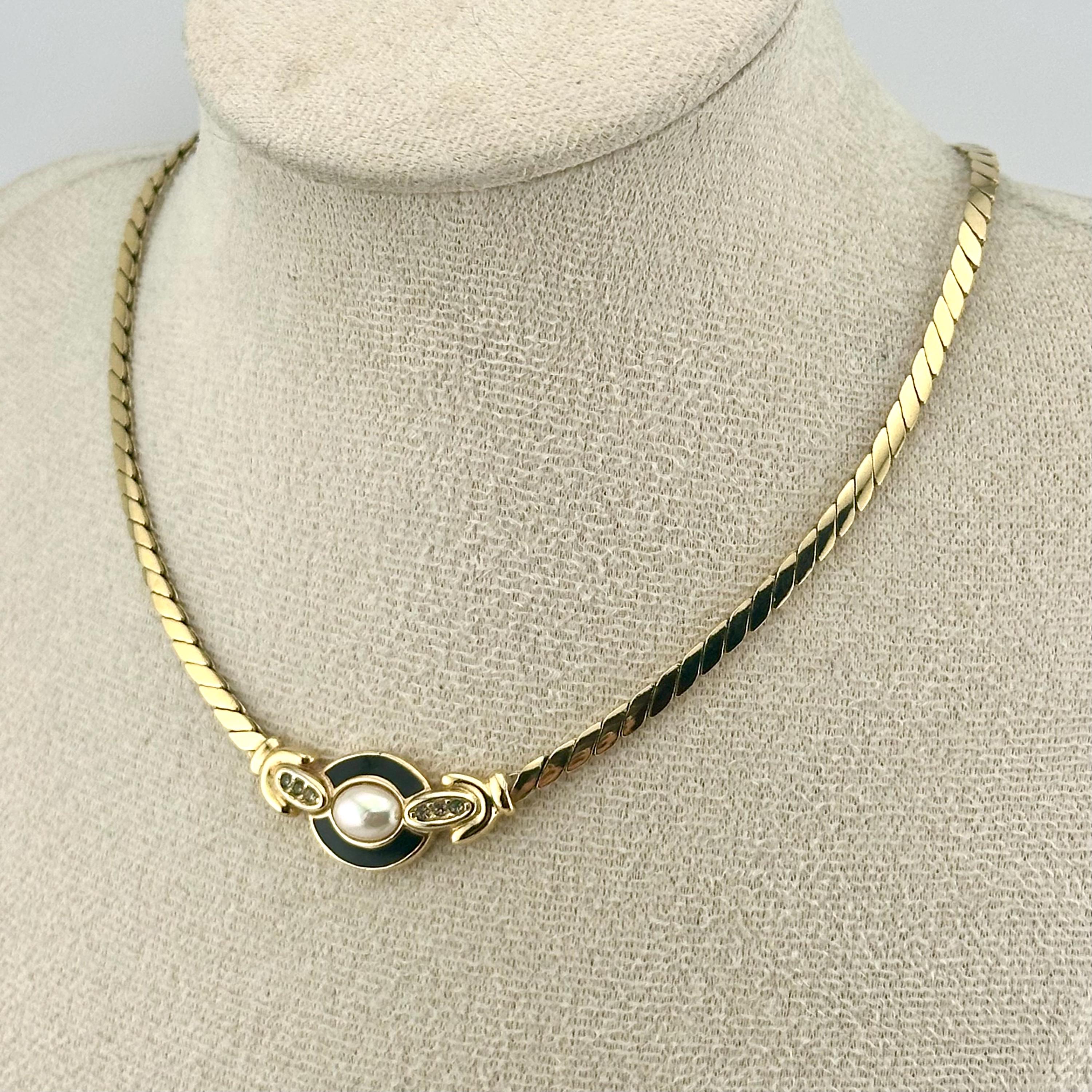 Vintage 1980s Christian Dior Gold Pearl Choker Necklace, Black