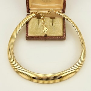 Vintage Christian Dior Choker, 1980s Gold Snake Collar Necklace, Ribbed Statement Jewelry