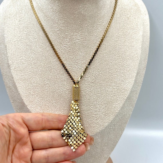 Designer Necklace, Vintage Gold Plated Mesh Laria… - image 1