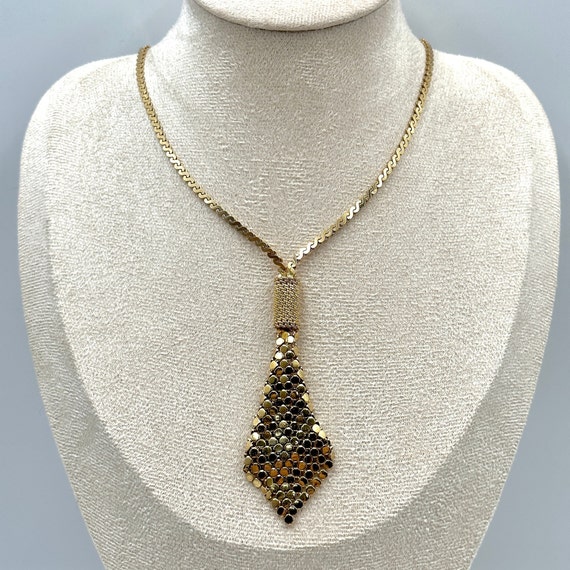 Designer Necklace, Vintage Gold Plated Mesh Laria… - image 3