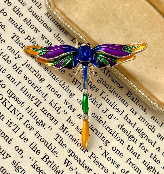 Stunning Vintage Multicoluor Enamel Dragonfly Blu… - image 3