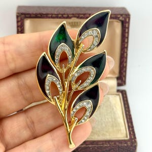 Broche Vintage Léopard - Or émail Noir, Yeux Cristaux Rubis - Bijou Femme