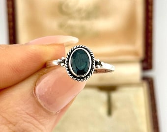 Vintage Green Emerald Ring, Natural Gemstone Ring, Sterling Silver Boho Birthstone Jewelry