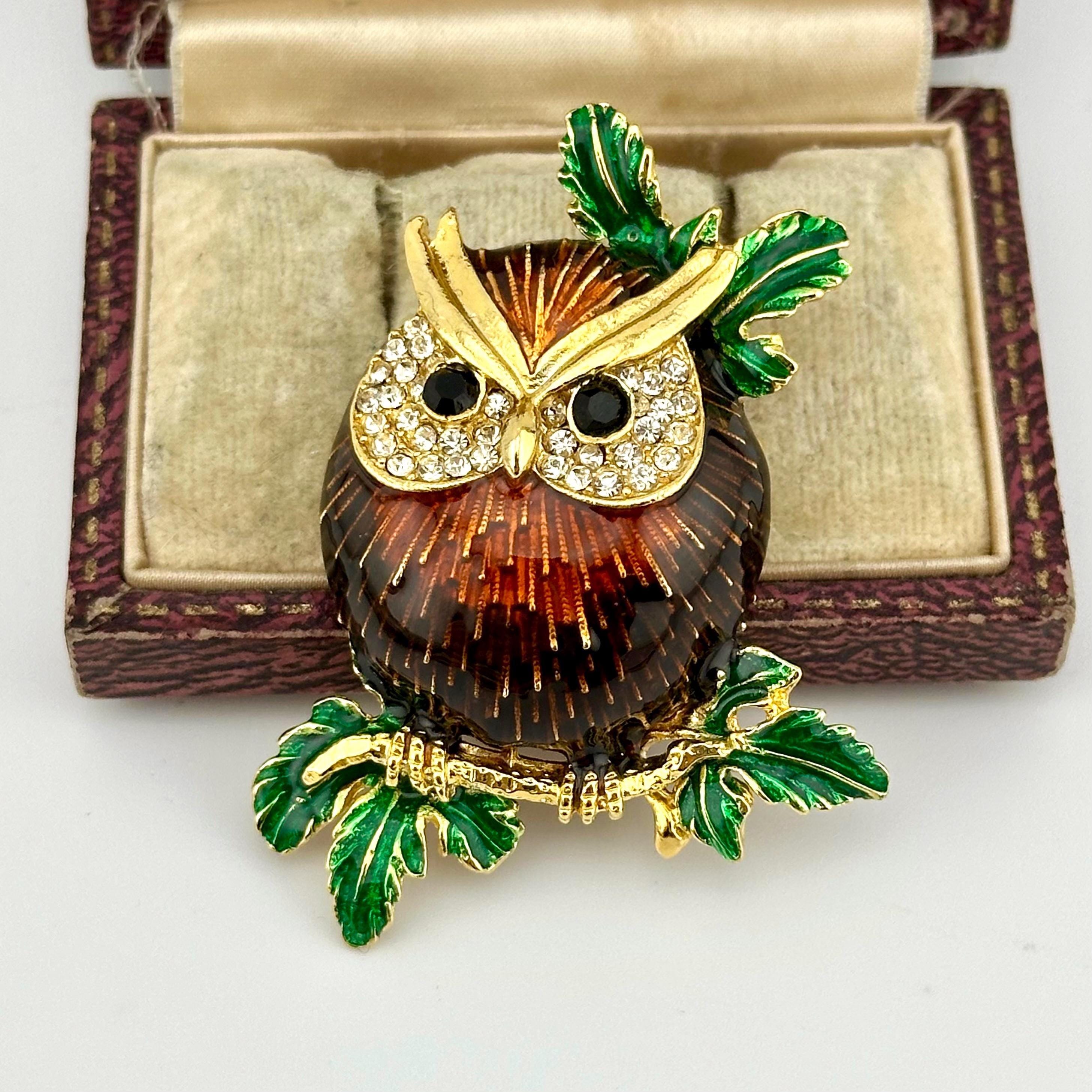 ヴィンテージのフクロウブローチ、1980年代のウッドランドホリデー