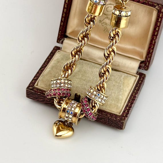 Vintage Gold Charm Statement Bracelet, Ruby & AB … - image 6