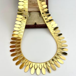 Cleopatra Statement Necklace, Vintage Gold Fringe Collar, Sculptural Necklace, 80s Power Dressing, Egyptian Glamour for Women-Bridal Jewelry
