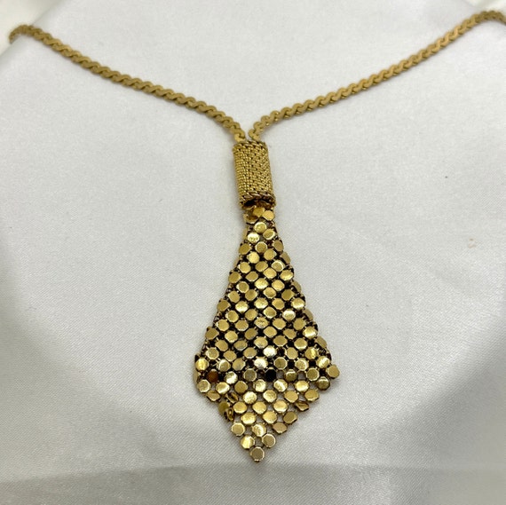 Designer Necklace, Vintage Gold Plated Mesh Laria… - image 6