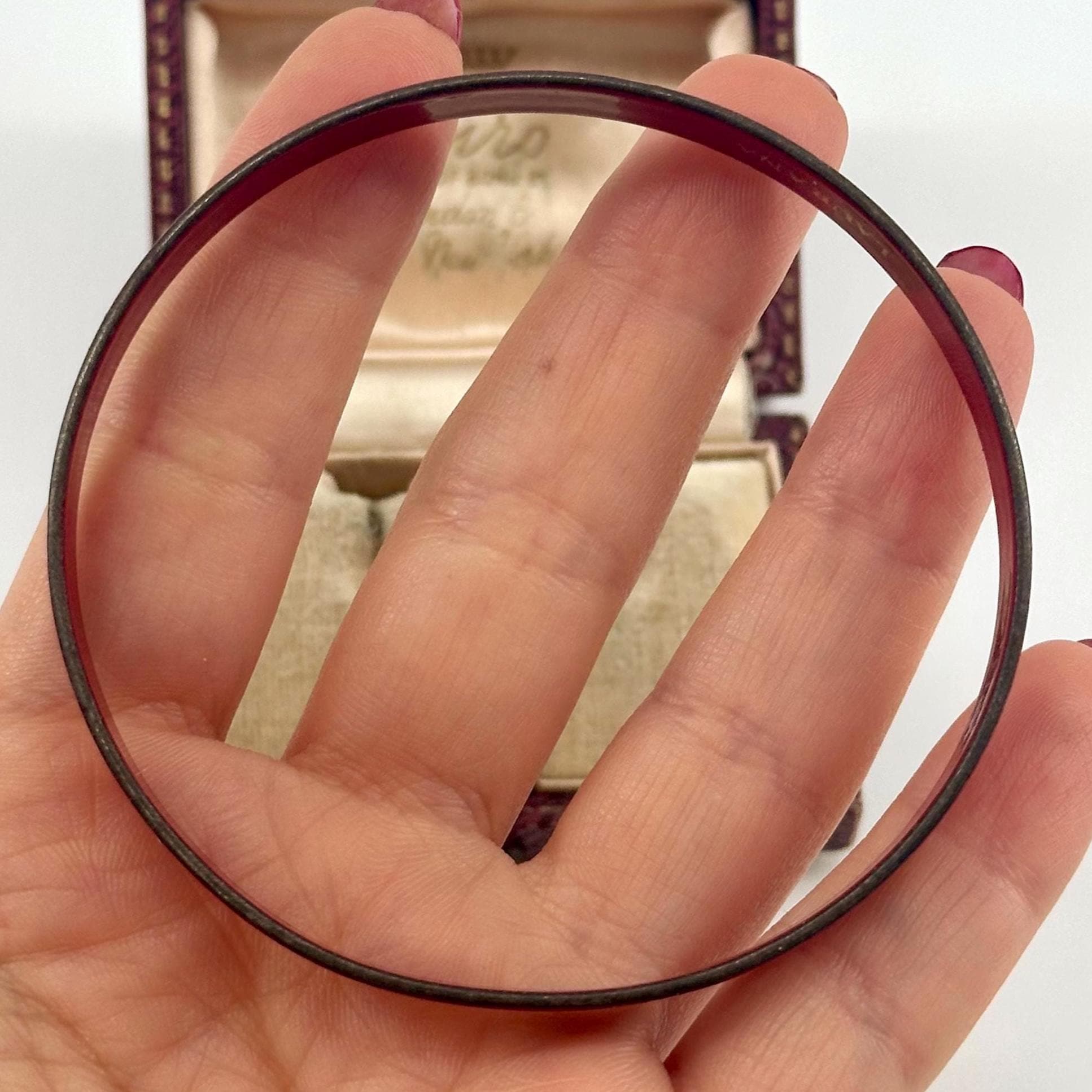 Vintage LAURANA Italian Designer Bracelet, Burgundy Enamel Bangle 