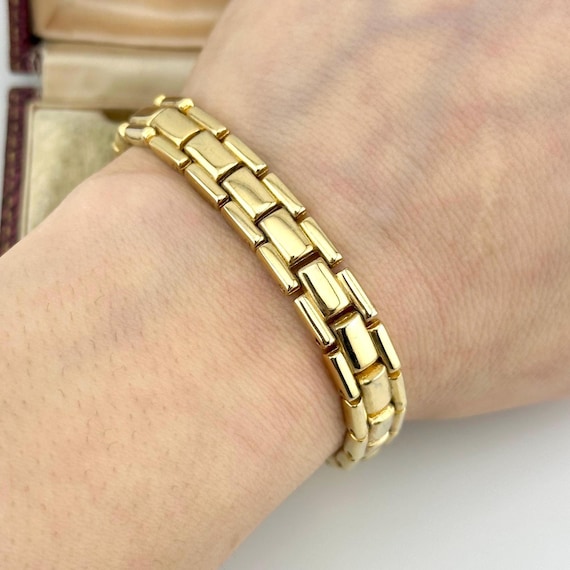 Vintage Gold Watchband Panel Bracelet, 1980s Art Deco Geometric