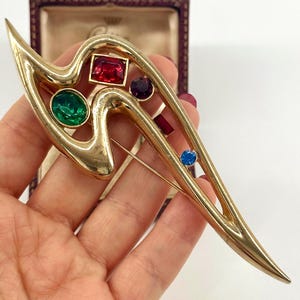 Vintage Abstrakte Brosche, Modernist Pin Brosche, 1980er Jahre Gold Avantgarde Statement Pin, mehrfarbiger skulpturaler modernist Pin, seltenes Sammlerstück
