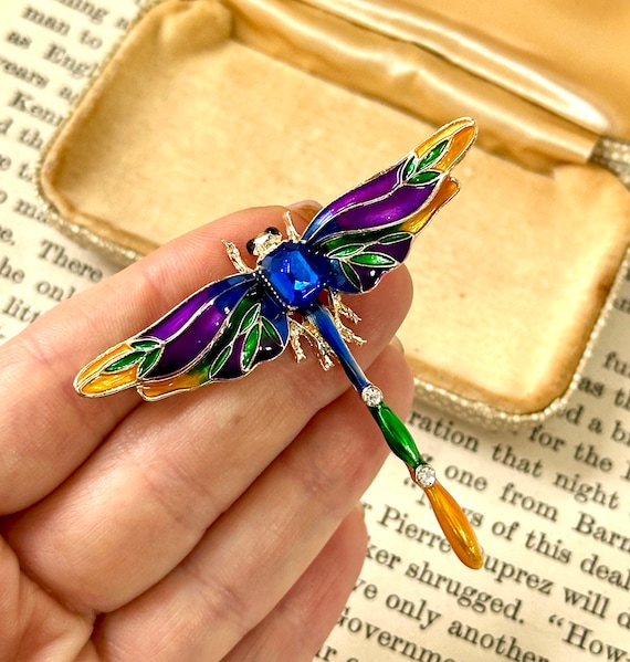 Stunning Vintage Multicoluor Enamel Dragonfly Blu… - image 2