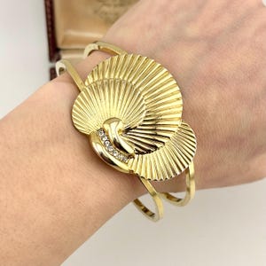 Vintage Dior Style Gold Sculptural Cuff Bangle Bracelet, 1980s Couture Statement Jewelry