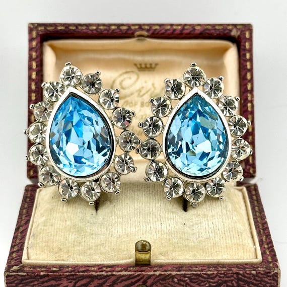 Boucles D'oreilles Clips Vintage Bleu Aigue-marine Et Argent - Occasion