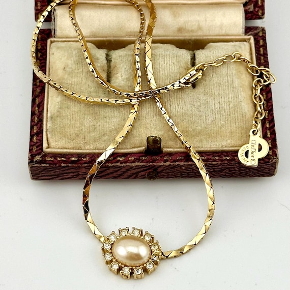 Vintage Christian Dior Gold Collar Necklace, 1980s Pearl