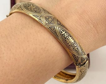 Antique Victorian 9ct Gold-Filled Bangle Bracelet, Engraved Edwardian Statement Jewelry, Collectible Gift