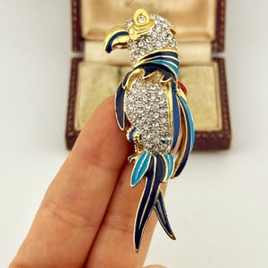 Vintage 1980s Gold Parrot Brooch, Statement Enamel Swarovski Crystal Pin, Bird Of Paradise, Nature Inspired Brooch, Stunning Gift For Her