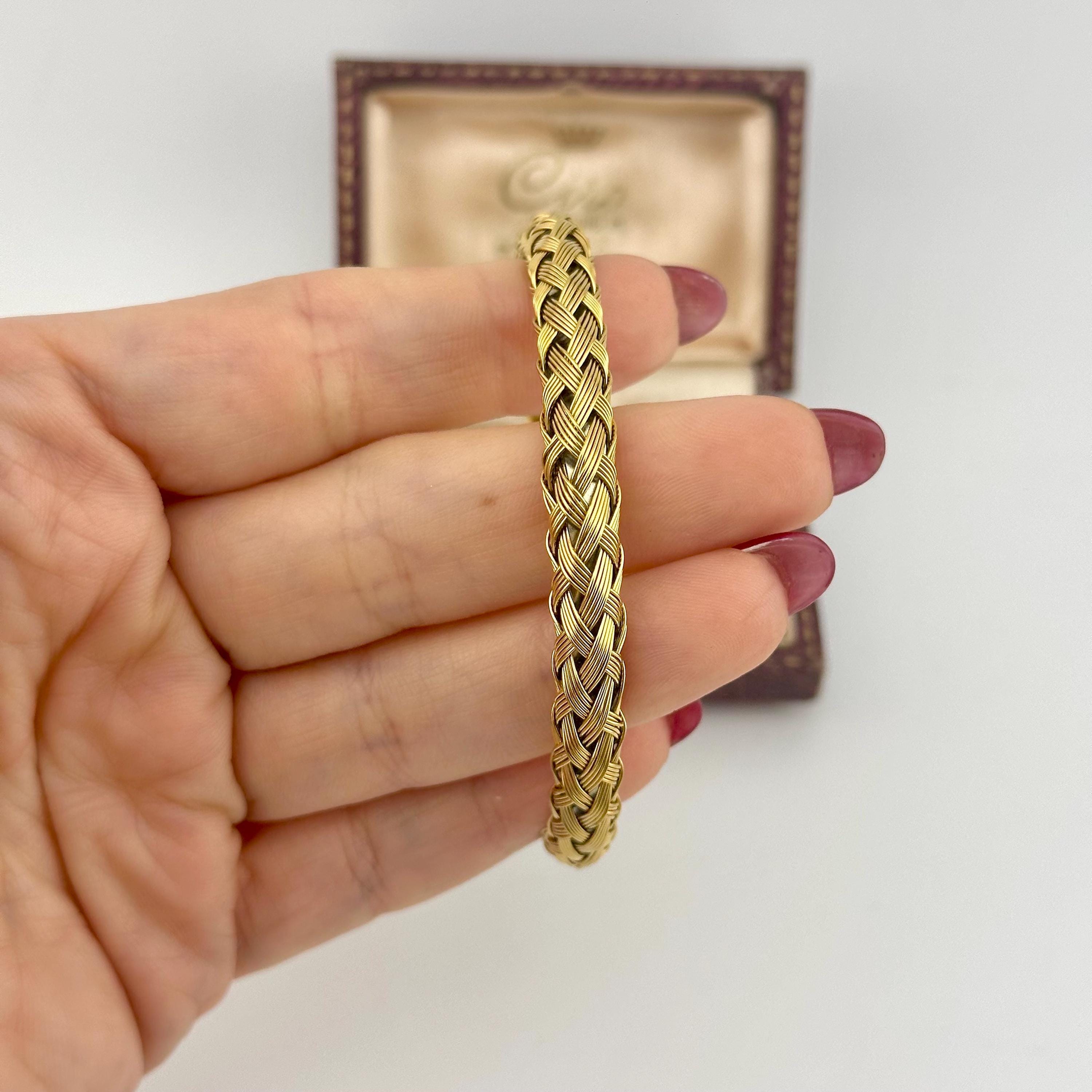 1980年代のゴールドメッキ編み込みカフブレスレット、レトロな